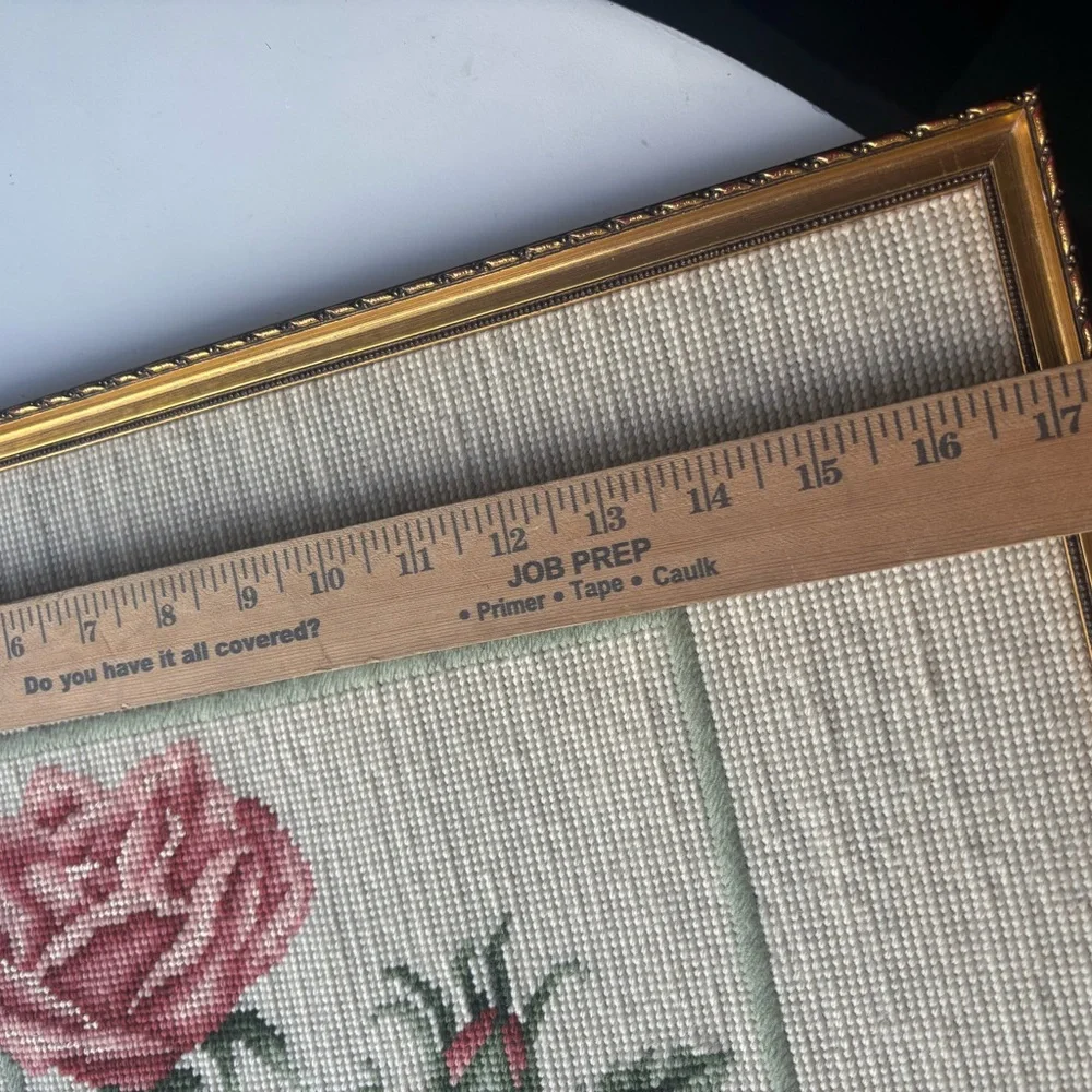 Vintage Floral Needlepoint Framed LARGE Needlework HANDMADE